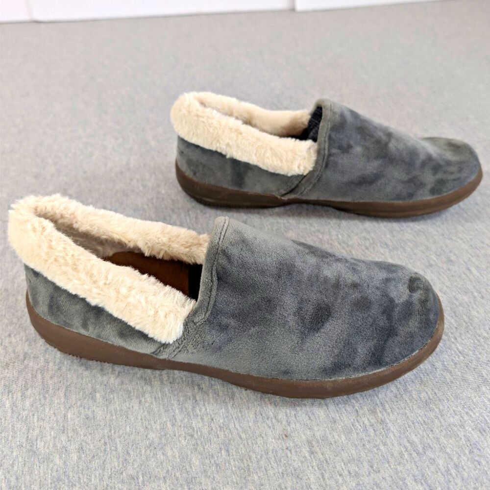 Vionic Clare Fairfax Women’s 7.5 M Gray Suede Faux Fur Lined Slip-On Slipper